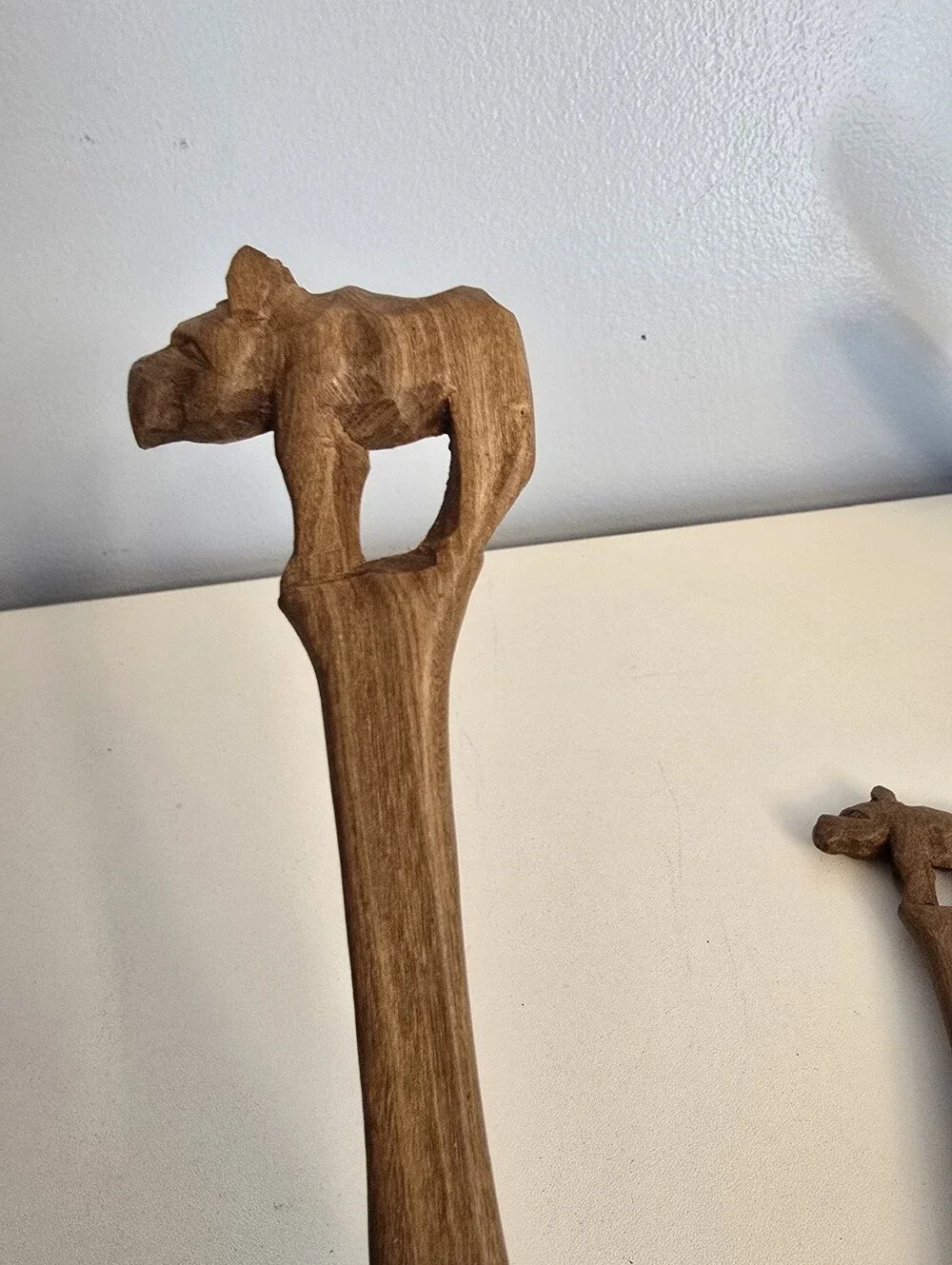 Hand Carved Wooden Rhinoceros Rhino Salad Servering Utensils 8